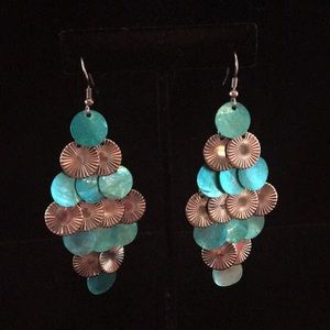 Turquoise and Gunmetal Chandelier Earrings